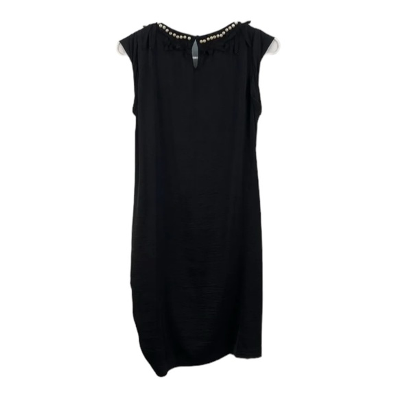 BCBG Maxazria Women S Black Beaded Sequin Satin Ruched Dress Short Sleeve 7939 - Picture 6 of 7